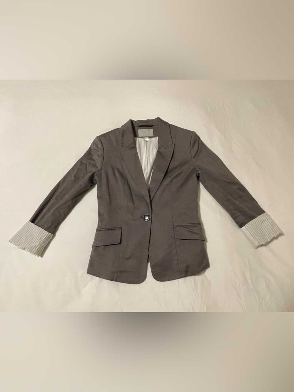 H&M Dark Gray Single-Button Tailored Blazer with Stripe Cuffs